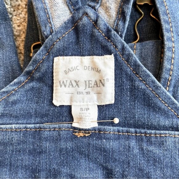 Wax Jean ankle length skinny leg stretch distressed denim overalls. Size S - Picture 7 of 12